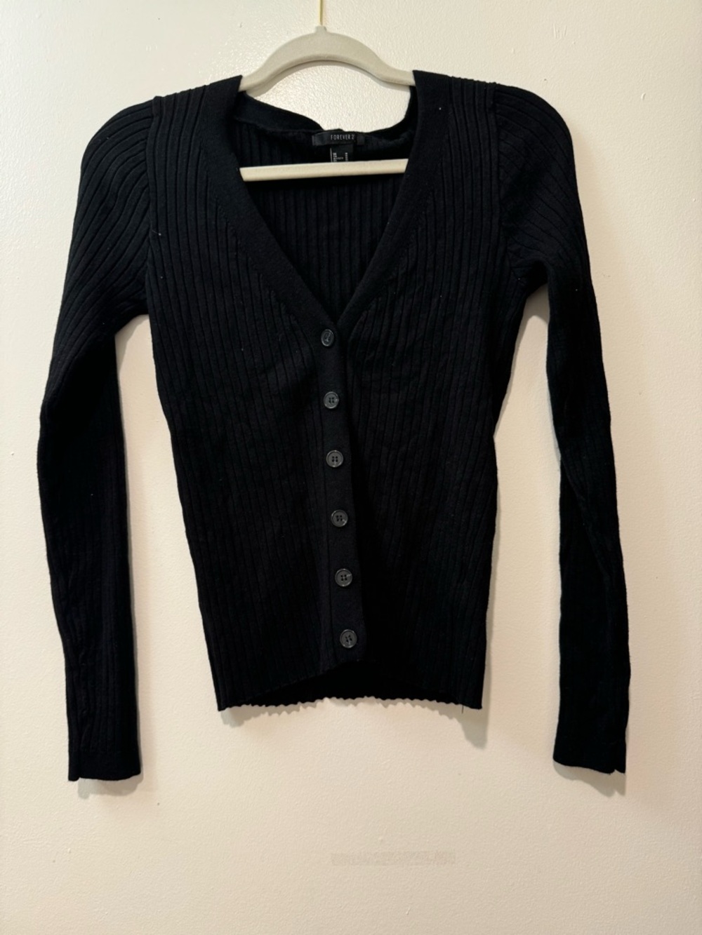 Forever 21 Black Ribbed V-Neck Button-Up Cardigan